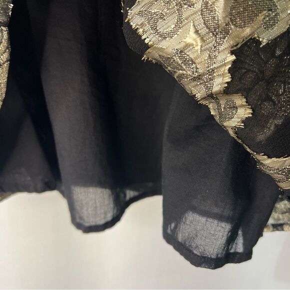 Elan Metallic Brocade Floral Blouse Womens Small Black/Gold Smocked Party Top - Picture 4 of 6